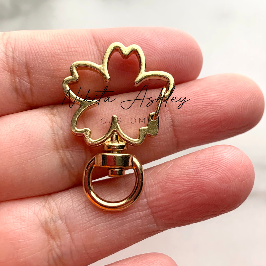 Gold Tone Cherry Blossom Keychain Hardware