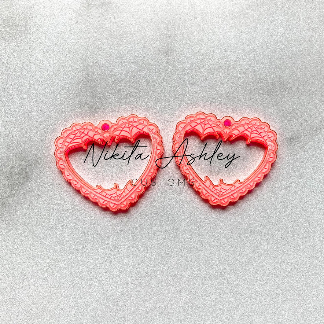 Ruffled Spider Web Heart Earring Blanks