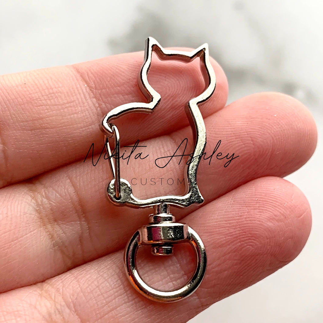 Silver Tone Cat Keychain Hardware